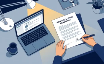 Freelancer reviewing a contractor non disclosure agreement document at a desk before signing, pen in hand