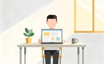 Illustration of a person working independently at a home desk, representing how to become a freelancer with no experience