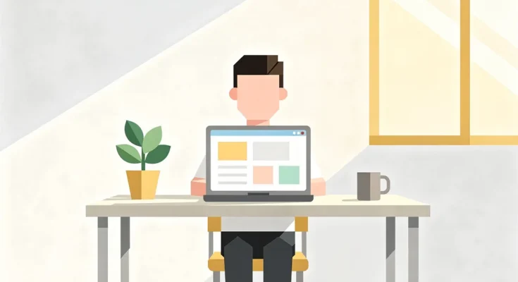 Illustration of a person working independently at a home desk, representing how to become a freelancer with no experience