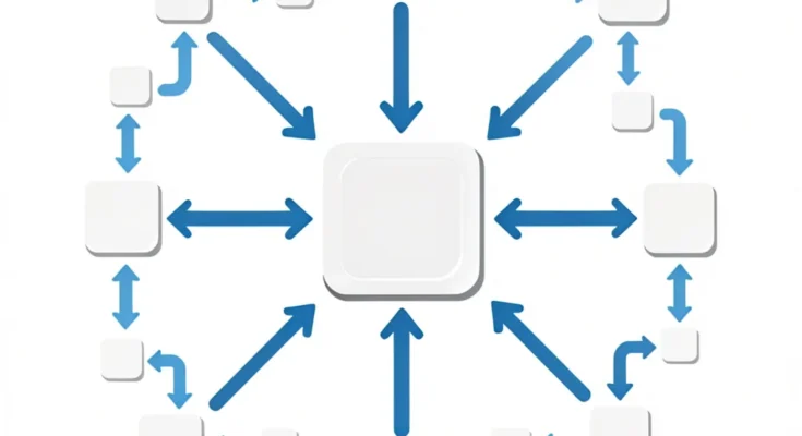 Diagram showing multiple websites linking to a central website node, illustrating how backlinks work in SEO