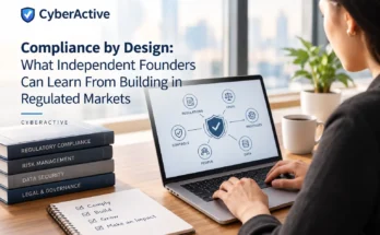 Compliance by design illustration showing a founder building a product in a regulated market